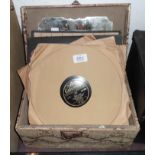 A faux snakeskin vanity case containing a quantity of 78rpm records including musicals, Charlie