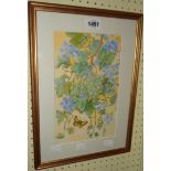 A gilt framed watercolour, depicting a butterfly and grapevine