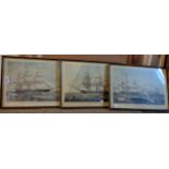 Five Hogarth framed maritime coloured reprints, depicting named sailing vessels - various condition