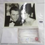 Richard Burton and Elizabeth Taylor: an original hand signed monochrome photograph with Chaucer