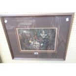 Fran Scully (USA): a silvered framed watercolour abstract floral nature study - signed and with