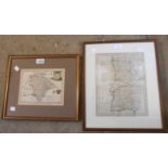 A framed George Walpole antique hand coloured map print of Devonshire - sold with another of