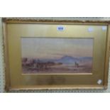 J. Squire: a gilt framed and slipped watercolour, depicting figures on a beach - signed