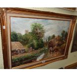 Stan Baldock: a gilt and hessian framed oil on canvas entitled verso 'St. Merryn, Cornwall' with