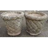 Two large cast concrete garden plant pots - various condition