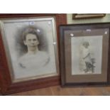An early 20th Century carved oak framed large photographic print portrait - sold with another framed