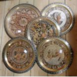 Five Egyptian brass plates with copper and silver finish