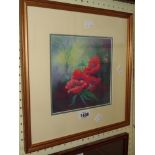 Judith Green: a gilt framed pastel drawing entitled 'Poppies - after Jenny Keal' - label verso