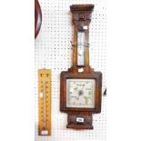 A vintage oak cased barometer/thermometer a/f - sold with a modern wall hanging thermometer