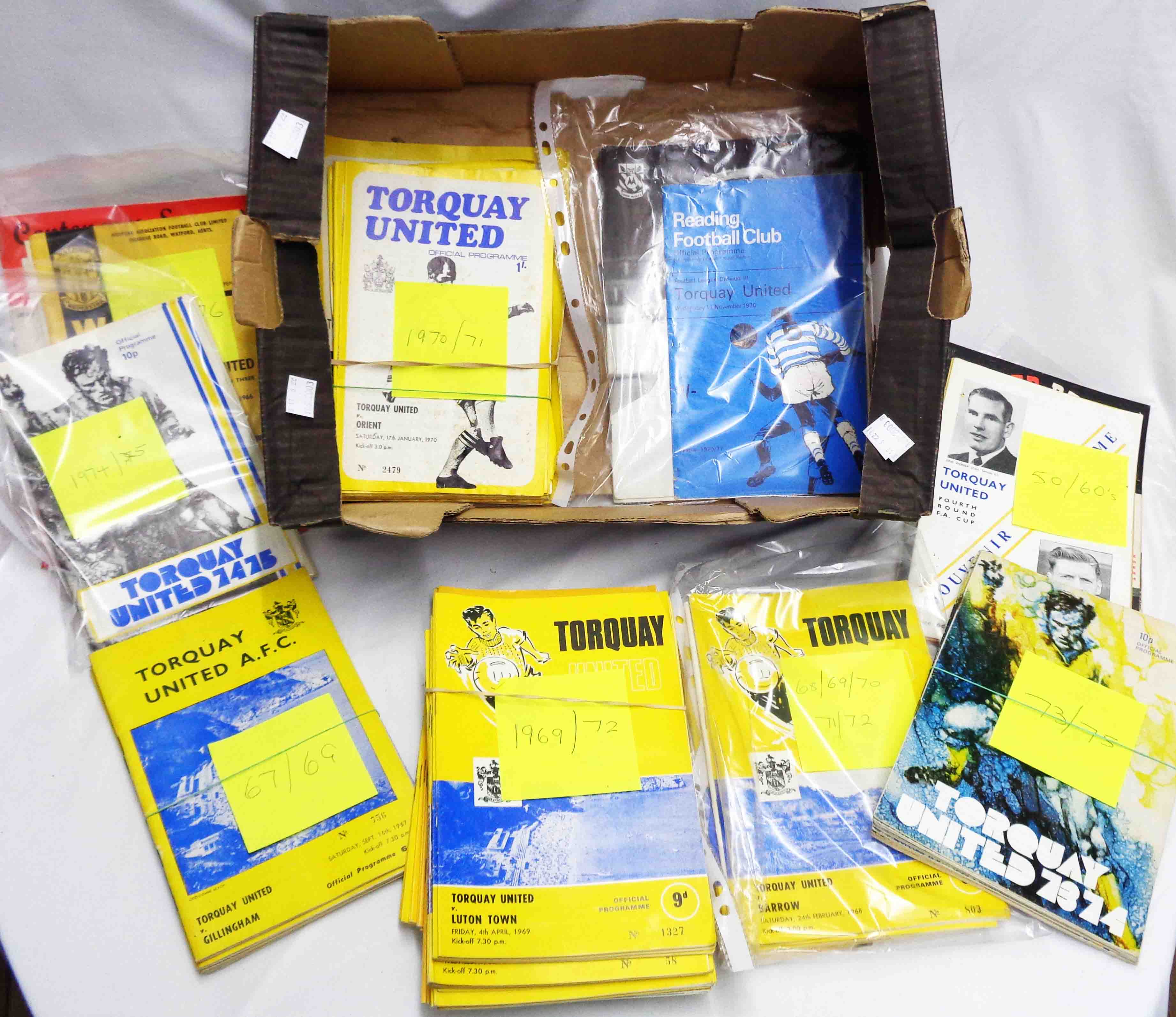 A collection of Torquay United AFC football programmes dating from late 1950's to 1976 including