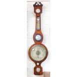 A 19th Century mahogany cased banjo barometer/thermometer with storm dial to top, small mirror and
