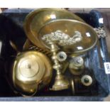 A box containing a quantity of assorted glassware, including kettle, candlesticks, etc.