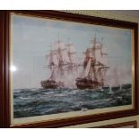 Montague Dawson: a framed coloured maritime print entitled 'The Action Between Java and