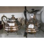 An old silver plated four piece tea and coffee set of faceted oval design