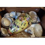 A box containing a quantity of assorted ceramic items including Crown Devon Old England over-sized