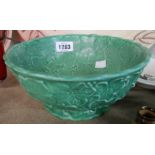 A SylvaC pottery bowl decorated with moulded leaf pattern with green glaze