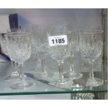 A set of six Thomas Webb sherry glasses with slice and cross-cut decoration on a slice cut stem, a