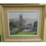 Ernest Knight: a framed oil on board entitled verso 'Widecombe in the Moor' - signed - 28cm X 34cm