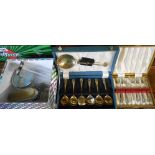 A box containing a small quantity of silver plated dressing table items - sold with two cased sets