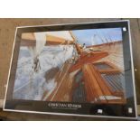 A pair of large format silvered framed decorative coloured prints, depicting a sailing vessel deck