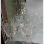 A Royal Doulton cut crystal decanter and seven wine goblets