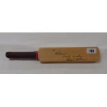 A miniature cricket bat with handwritten signature 'Gary Sobers' (SirGarfield Sobers)