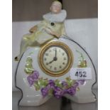 A small vintage decorative ceramic cased timepiece with pierrot and grapevine decoration - simple