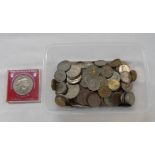 A box containing old GB coinage, some silver including Florin, Shilling, Sixpence, etc.