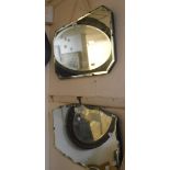 Two vintage frameless wall mirrors, one with cut decorative border