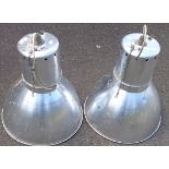 A pair of 49cm diameter aluminium workshop hanging lamps