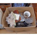 A box containing a quantity of assorted ceramic and glass items including Victorian cut glass