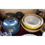 A pottery soup tureen and six bowls - sold with four ceramic mixing bowls