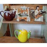 Four novelty ceramic teapots including Portmeirion, Elvis Presley, etc.