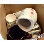 A box containing a quantity of assorted ceramic items including E. Radford jug, Tuscan china