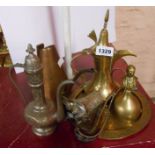 A small quantity of assorted metalware including brass table bell with handle depicting Joseph