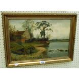 Arthur William Redgate: a gilt framed oil on canvas entitled verso 'Kirk White's Cottage, Wilford