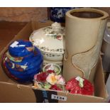 A box containing a quantity of assorted ceramic items including studio pottery vase, Japanese ginger