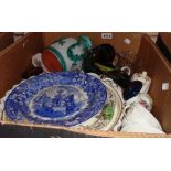 A box containing a quantity of ceramic items including Wesuma pottery candlestick, Tintagel