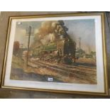 †Terence Cuneo: a framed coloured locomotive print entitled 'Evening Star - The End of An Era' -