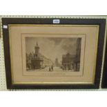 A pair of oak framed and gilt lined monochrome architectural study prints - titled under - one glass