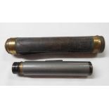 A vintage Denhill Vixen three draw pocket telescope with gun metal finish - sold with an antique