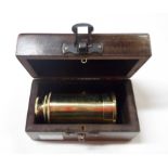 A modern brass two draw reproduction telescope in wooden box