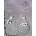 A cut crystal spirit decanter of square form with a Crown Staffordshire whisky label - sold with