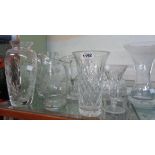 A quantity of assorted cut glassware including vases, jug, bowl, etc.