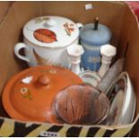 A box containing a quantity of assorted ceramic and glass items including Dudson Jasper table