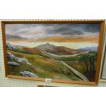A. Hayes: an oil on board, depicting a moorland view with tor in distance - signed