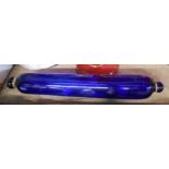 A Victorian Bristol blue glass salt bar rolling pin of hollow blown form