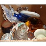 A box containing a quantity of assorted ceramic and glass items including blue and white, Lladro