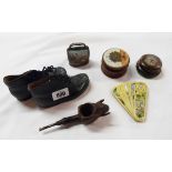 A small quantity of collectable items including pair of old leather child's shoes, elephant form