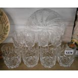 Four Waterford Crystal whisky tumblers with octagonal faceted feet - sold with a Webb Corbett cut